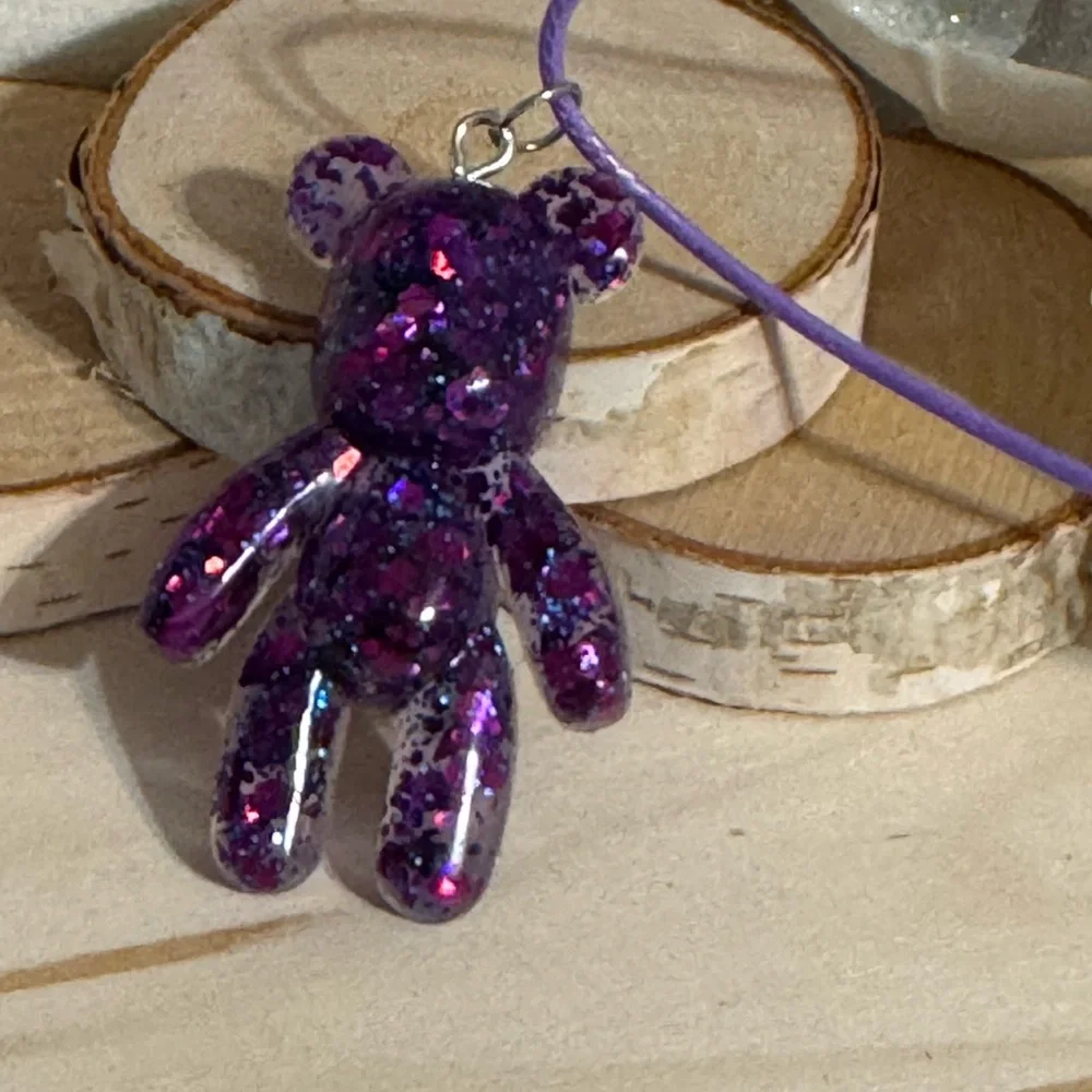 Adorable Galaxy Purple Bear Pendant Necklace for Kids